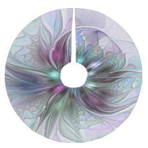 Falda Para El Árbol De Navidad De Poliéster Fantasía abstracta moderna fractal floral colorida