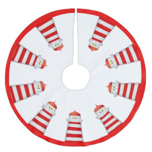 Falda Para El Árbol De Navidad De Poliéster Faros rojos y blancos sobre blanco