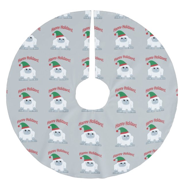 Falda Para El Árbol De Navidad De Poliéster ¡Felices Fiestas! Navidades Yeti (Anverso)