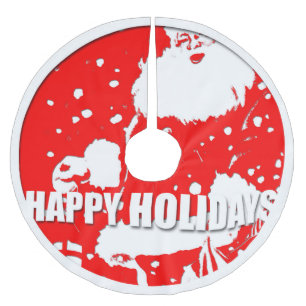 Falda Para El Árbol De Navidad De Poliéster Felices fiestas Santa Claus - Falda del árbol