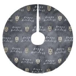 Falda Para El Árbol De Navidad De Poliéster Felices vacaciones Black Skulls Tree Skirt