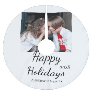 Falda Para El Árbol De Navidad De Poliéster Felices vacaciones niños foto de familia regalos m
