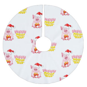 Falda Para El Árbol De Navidad De Poliéster feliz año nuevo santa claus navidades cerdo