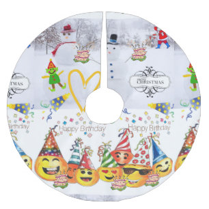 Falda Para El Árbol De Navidad De Poliéster Feliz cumpleaños