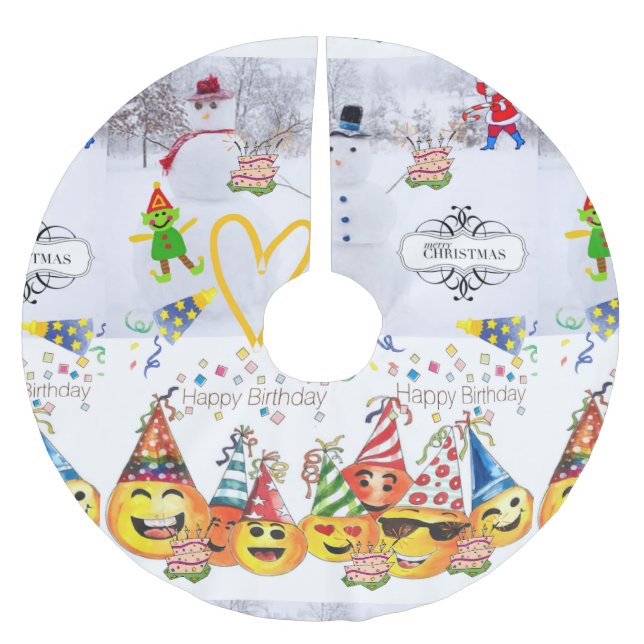 Falda Para El Árbol De Navidad De Poliéster Feliz cumpleaños (Anverso)