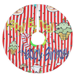 Falda Para El Árbol De Navidad De Poliéster Feliz cumpleaños