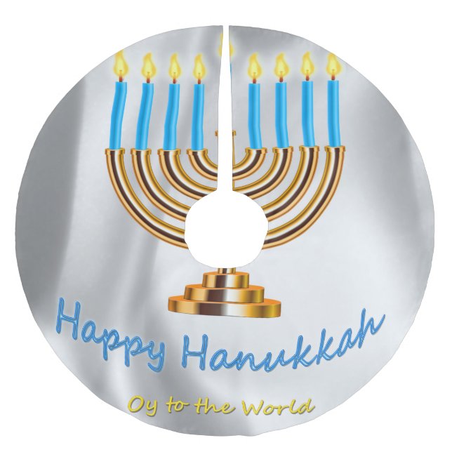 Falda Para El Árbol De Navidad De Poliéster Feliz Hanukkah (Anverso)