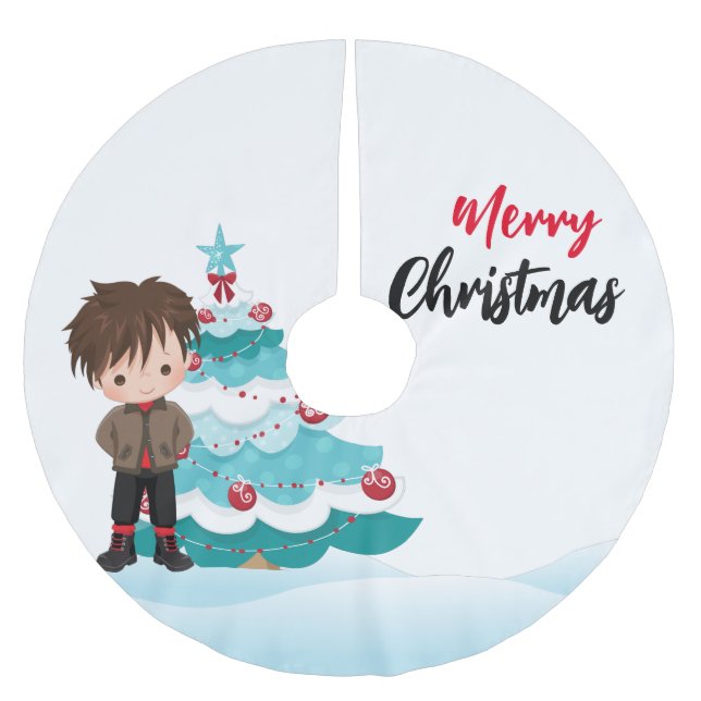 Falda Para El Árbol De Navidad De Poliéster Feliz Navidad (Anverso)