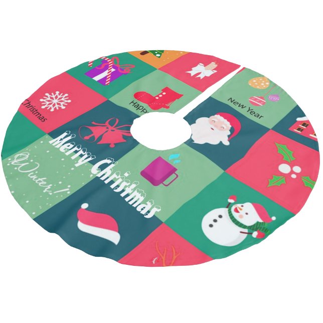 Falda Para El Árbol De Navidad De Poliéster Feliz Navidad (Angular)