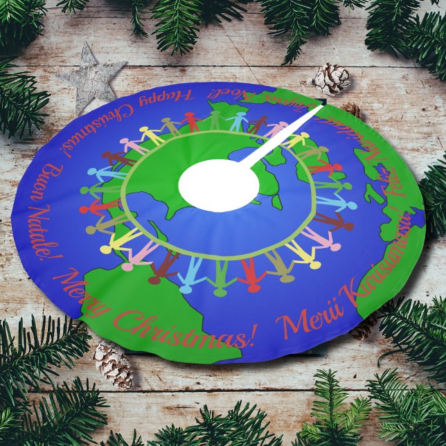 Falda Para El Árbol De Navidad De Poliéster Feliz Navidad alrededor del mundo (Subido por el creador)