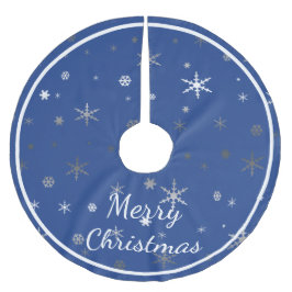 Falda Para El Árbol De Navidad De Poliéster Feliz Navidad azul con copas de nieve