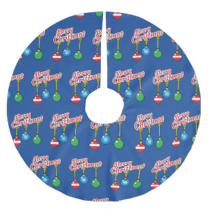 Falda Para El Árbol De Navidad De Poliéster Feliz Navidad con bolas colgadas