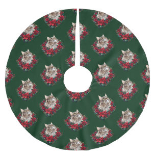 Falda Para El Árbol De Navidad De Poliéster Feliz Navidad gato Maine Coon 