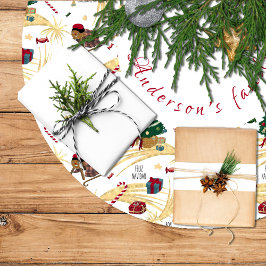 Falda Para El Árbol De Navidad De Poliéster Feliz navidad, regalos y dulces para todos.