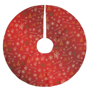 Falda Para El Árbol De Navidad De Poliéster feliz navidad rojo y dorado