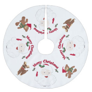 Falda Para El Árbol De Navidad De Poliéster Feliz Navidad Santa con oso de peluche y reno