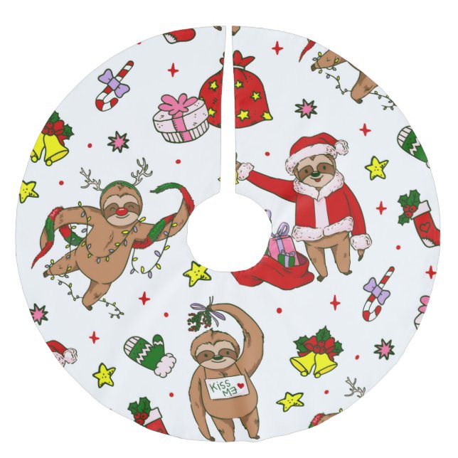 Falda Para El Árbol De Navidad De Poliéster feliz navidad sloth santa claus reindeer (Anverso)