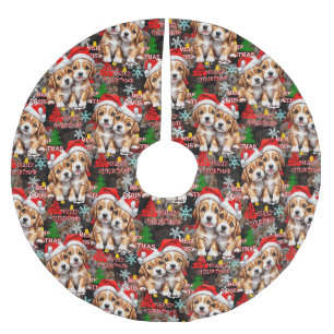 Falda Para El Árbol De Navidad De Poliéster Feliz Navidad Sombrero de Santa Diseño de Perro Ca