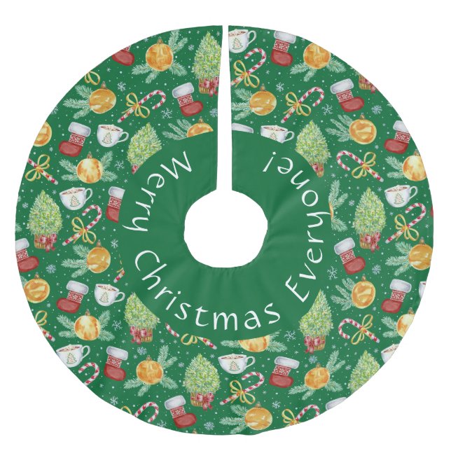 Falda Para El Árbol De Navidad De Poliéster Feliz Navidad Todos los árboles Skirt (Anverso)