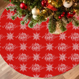 Falda Para El Árbol De Navidad De Poliéster Feliz Navidad y copos de nieve