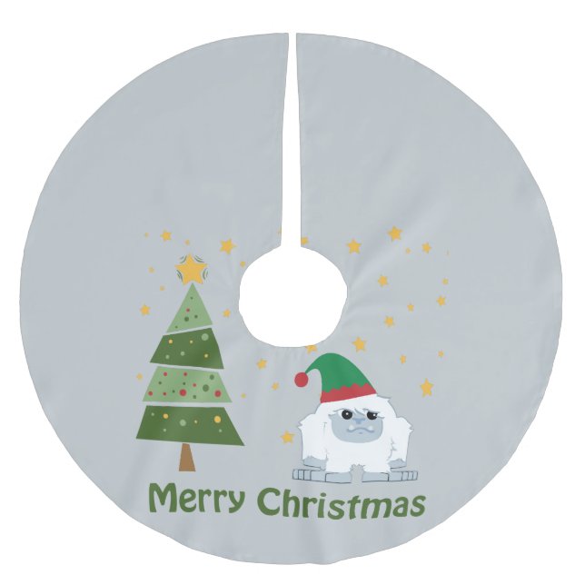 Falda Para El Árbol De Navidad De Poliéster Feliz Navidad Yeti (Anverso)