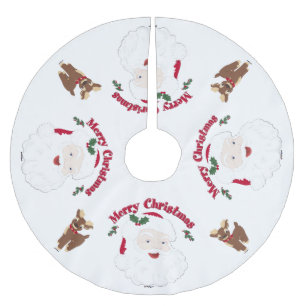 Falda Para El Árbol De Navidad De Poliéster Feliz Papá Noel de Navidad con renos