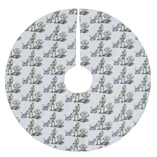 Falda Para El Árbol De Navidad De Poliéster Feliz personalizado de trío de robots lindos