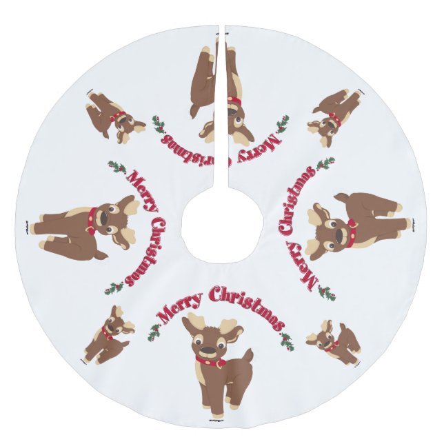 Falda Para El Árbol De Navidad De Poliéster Feliz reno navideño (Anverso)