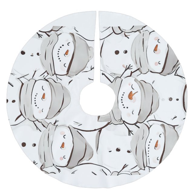 Falda Para El Árbol De Navidad De Poliéster Feliz Snowman (Anverso)