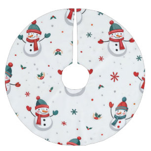 Falda Para El Árbol De Navidad De Poliéster Feliz y colorido muñeco de nieve