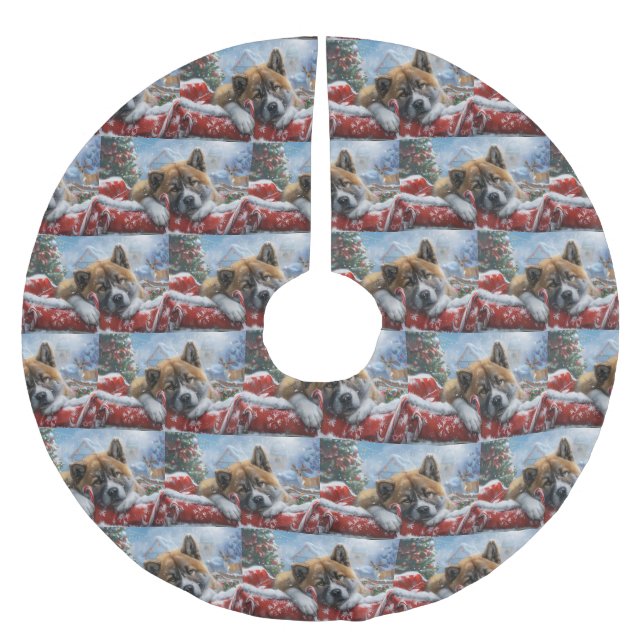 Falda Para El Árbol De Navidad De Poliéster Festival de Navidades de Perro Akita (Anverso)