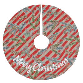 Falda Para El Árbol De Navidad De Poliéster Festive Red Stripe Pine Spruce Cones Kraft Holiday