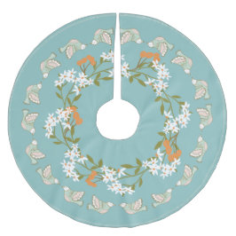 Falda Para El Árbol De Navidad De Poliéster Festividad de los pájaros florales de color rosa a