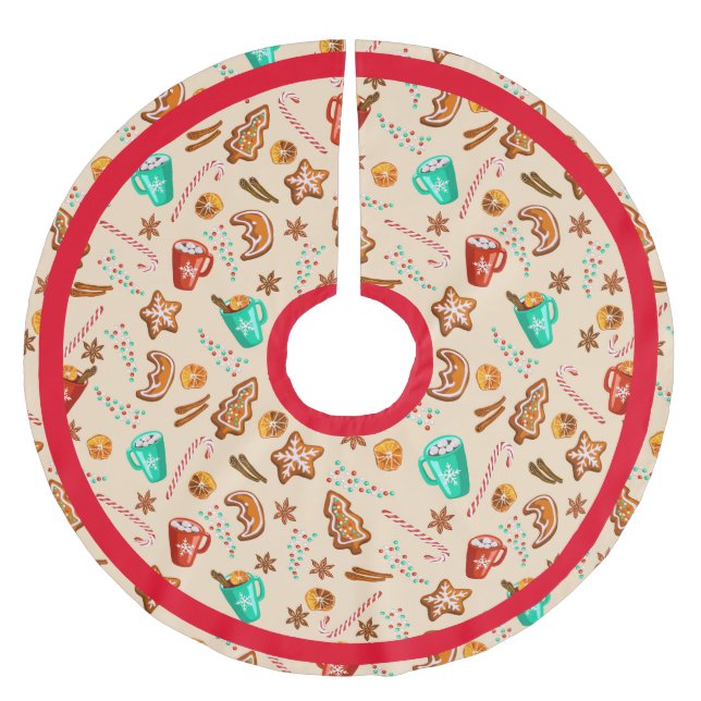 Falda Para El Árbol De Navidad De Poliéster Festividad festejada Chea caliente y Cookies (Anverso)