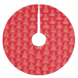 Falda Para El Árbol De Navidad De Poliéster Festividades de Árboles Rojos y Oro Feliz Navidad