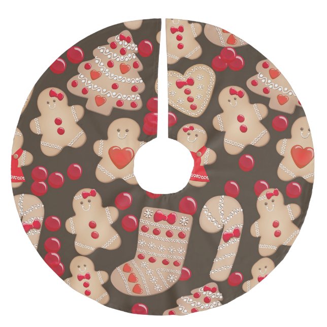 Falda Para El Árbol De Navidad De Poliéster Festividades de las cookies de Gingerbread (Anverso)