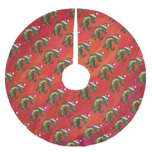 Falda Para El Árbol De Navidad De Poliéster Fextivo patrón Dino TRex en rojo