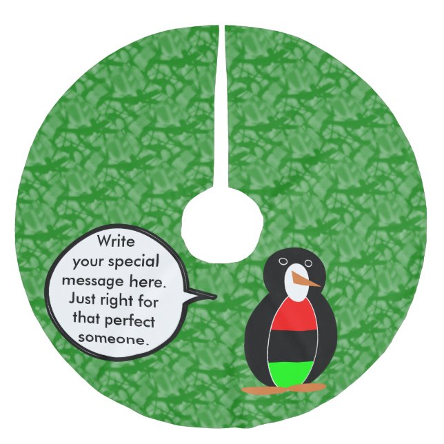 Falda Para El Árbol De Navidad De Poliéster Fiesta afroamericana Sra. Penguin hablando (Anverso)