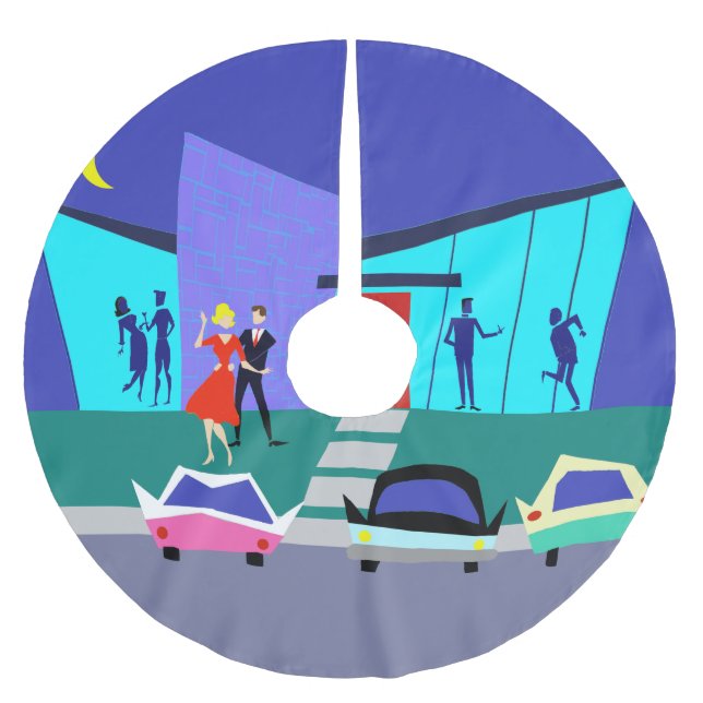 Falda Para El Árbol De Navidad De Poliéster Fiesta de la Casa Abierta Retro (Anverso)