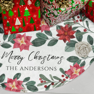 Falda Para El Árbol De Navidad De Poliéster Fiesta de Navidad Floral Rojo Verde