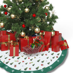 Falda Para El Árbol De Navidad De Poliéster Fiestas Navideñas Verde Acuarela Pinos Acebo Vacac