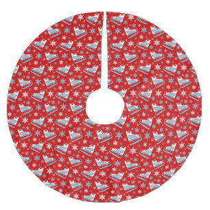 FALDA PARA EL ÁRBOL DE NAVIDAD DE POLIÉSTER FILAS DE PATINES DE HIELO AZUL DE BLANCO ROJO