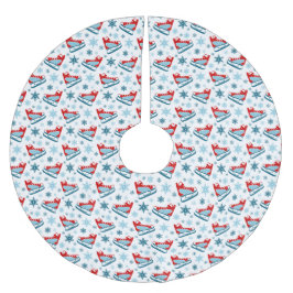 FALDA PARA EL ÁRBOL DE NAVIDAD DE POLIÉSTER FILAS DE PATINES DE HIELO AZUL DE BLANCO ROJO