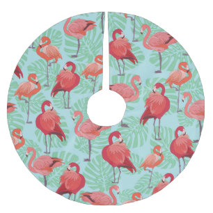 Falda Para El Árbol De Navidad De Poliéster Flamencos rosados: Patrón exótico sin foco.