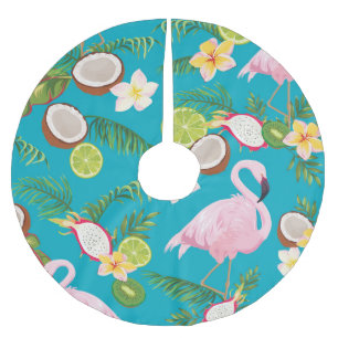 Falda Para El Árbol De Navidad De Poliéster Flamencos rosados: Patrón tropical sin foco