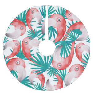 Falda Para El Árbol De Navidad De Poliéster Flamingo dibujado a mano: acuarela patrón sin cost