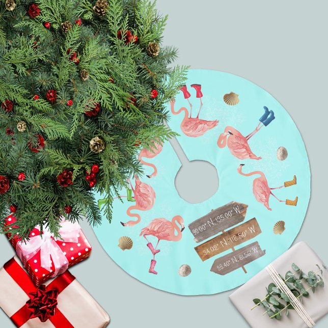 Falda Para El Árbol De Navidad De Poliéster Flamingo Holiday Adventures (Subido por el creador)