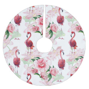 Falda Para El Árbol De Navidad De Poliéster Flamingo rosa: Elegancia de patrón sin foco