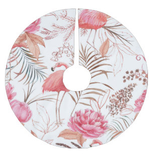 Falda Para El Árbol De Navidad De Poliéster Flamingo rosa, patrón de color de peonía.