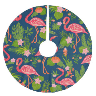 Falda Para El Árbol De Navidad De Poliéster Flamingo rosa: Vintage a rayas turquesas